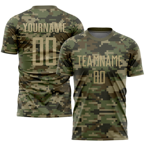 Sublimation Custom Service Uniform Salute Soccer Gold-Olive Jersey Camo To Vegas