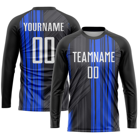 Custom Jersey Soccer Uniform Black Sublimation White-Royal