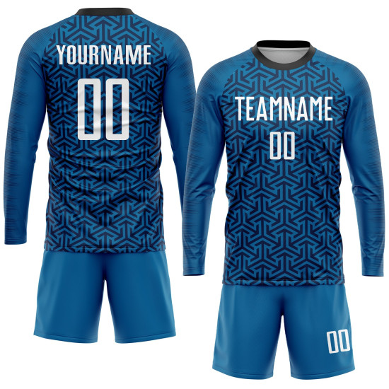 Sublimation Custom Blue Soccer Uniform White-Black Jersey Sublimation Custom Blue Soccer Uniform White-Black Jersey