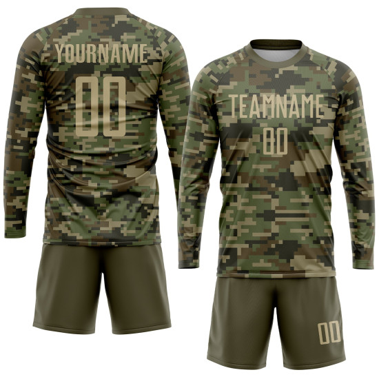 Sublimation Custom Service Uniform Salute Soccer Gold-Olive Jersey Camo To Vegas