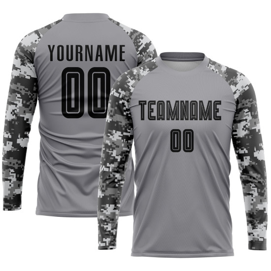Custom Soccer Black-Camo Gray Jersey Sublimation Uniform