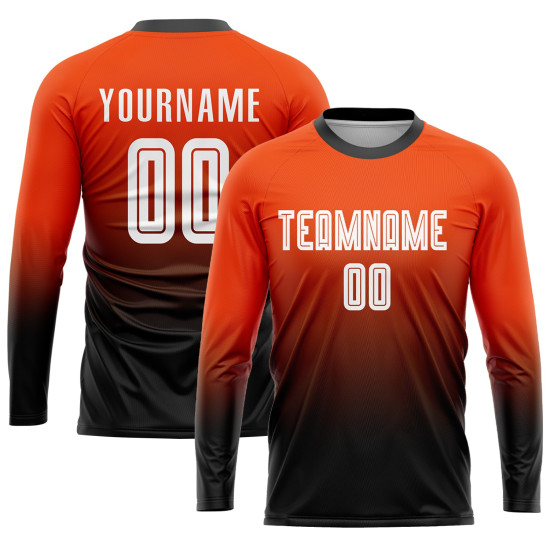 Uniform Soccer Fashion White-Black Fade Orange Sublimation Jersey Custom Uniform Soccer Fashion White-Black Fade Orange Sublimation Jersey Custom