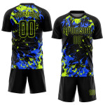 Uniform Custom Soccer Sublimation Black Black Jersey Neon Green-Royal Uniform Custom Soccer Sublimation Black Black Jersey Neon Green-Royal