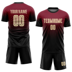 Custom Soccer Jersey Sublimation Crimson Cream-Black Fade Uniform Fashion Custom Soccer Jersey Sublimation Crimson Cream-Black Fade Uniform Fashion