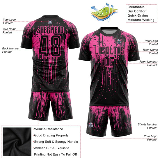 Custom Black Sublimation Jersey Uniform Soccer Pink