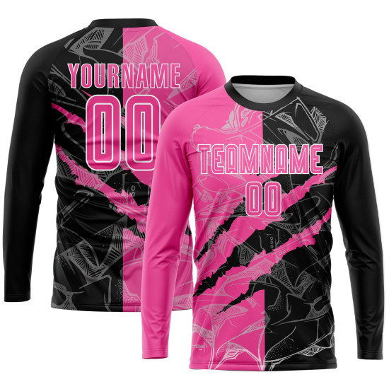 Pattern Uniform Pink Graffiti Custom Soccer Scratch Sublimation Black-White Jersey