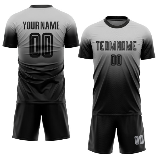 Black Jersey Sublimation Soccer Fade Fashion Custom Uniform Gray