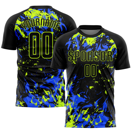 Uniform Custom Soccer Sublimation Black Black Jersey Neon Green-Royal Uniform Custom Soccer Sublimation Black Black Jersey Neon Green-Royal