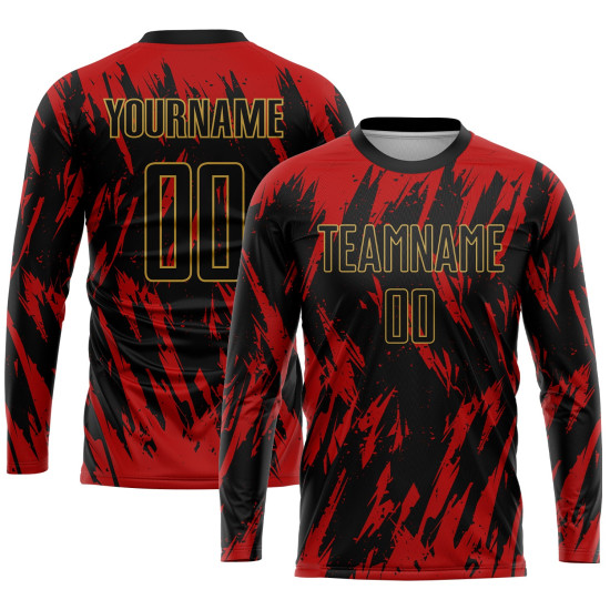 Black-Old Sublimation Jersey Uniform Gold Red Custom Soccer