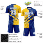 Custom Royal Yellow-Light White Scratch Jersey Blue Pattern Sublimation Soccer Graffiti Uniform