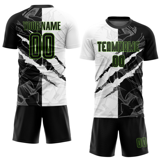 Custom Green Jersey Soccer Graffiti Pattern Black-Neon Sublimation Uniform Scratch