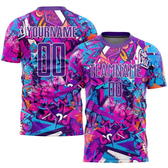 Custom Purple-White Graffiti Soccer Uniform Pattern Jersey Sublimation