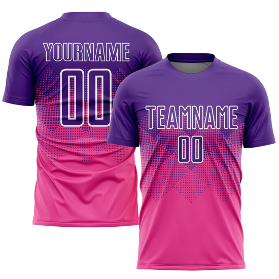 Soccer Sublimation Custom Pink Uniform Jersey Purple-White Soccer Sublimation Custom Pink Uniform Jersey Purple-White