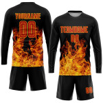 Sublimation Red-Gold Black Flame Soccer Uniform Custom Jersey