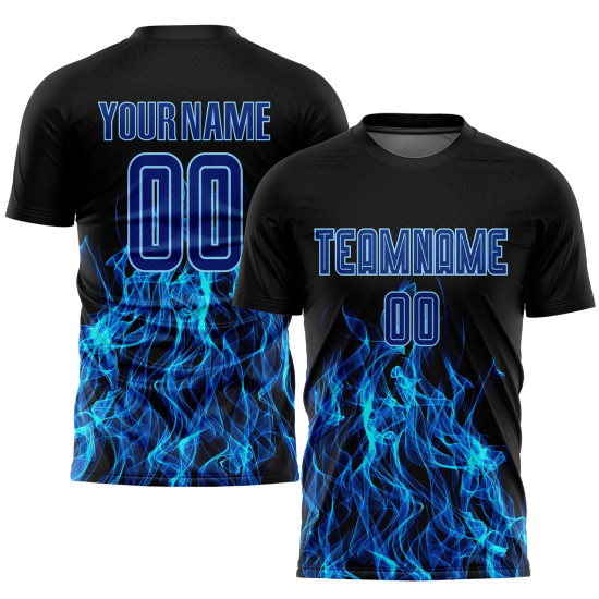 Blue Custom Flame Uniform Sublimation Royal-Light Black Jersey Soccer Blue Custom Flame Uniform Sublimation Royal-Light Black Jersey Soccer