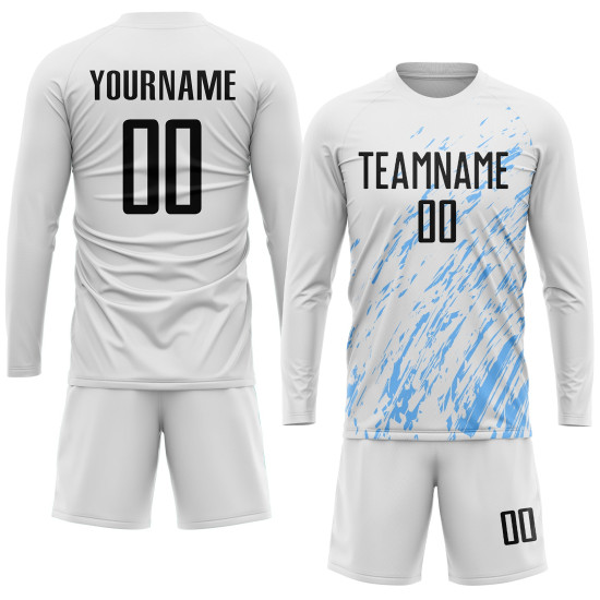 Custom White Blue Jersey Black-Light Sublimation Uniform Soccer Custom White Blue Jersey Black-Light Sublimation Uniform Soccer