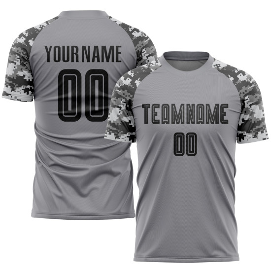 Custom Soccer Black-Camo Gray Jersey Sublimation Uniform