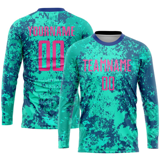 Pink-Royal Teal Custom Uniform Sublimation Jersey Soccer Pink-Royal Teal Custom Uniform Sublimation Jersey Soccer