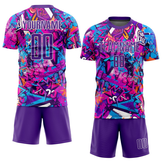 Custom Purple-White Graffiti Soccer Uniform Pattern Jersey Sublimation