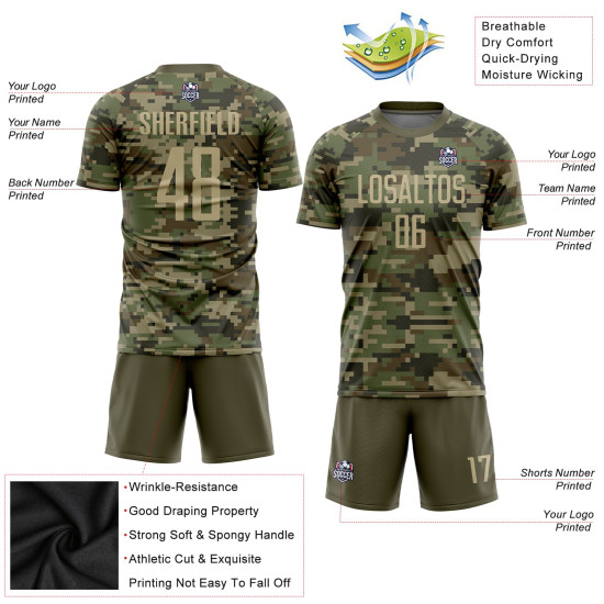 Sublimation Custom Service Uniform Salute Soccer Gold-Olive Jersey Camo To Vegas