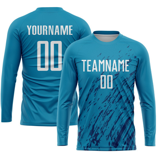 Custom White-Black Soccer Sublimation Blue Uniform Jersey Panther