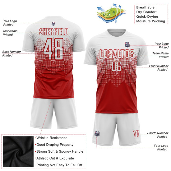 Red Sublimation White Soccer Uniform Jersey Custom