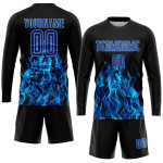 Blue Custom Flame Uniform Sublimation Royal-Light Black Jersey Soccer Blue Custom Flame Uniform Sublimation Royal-Light Black Jersey Soccer