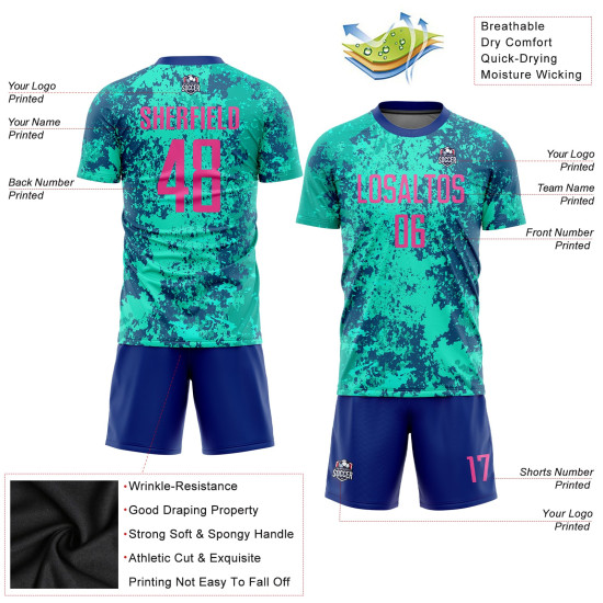 Pink-Royal Teal Custom Uniform Sublimation Jersey Soccer Pink-Royal Teal Custom Uniform Sublimation Jersey Soccer