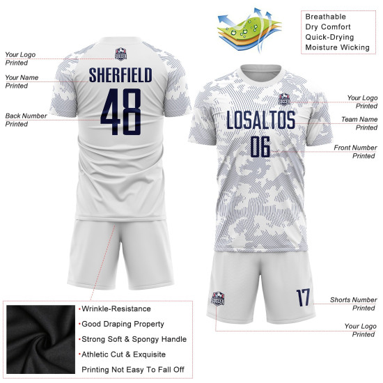 Soccer Uniform Sublimation White Jersey Navy Custom