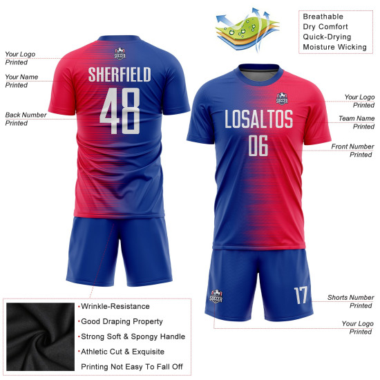 Sublimation Custom White-Royal Uniform Jersey Soccer Red