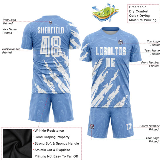 Uniform White Soccer Sublimation Custom Light Blue Jersey Uniform White Soccer Sublimation Custom Light Blue Jersey