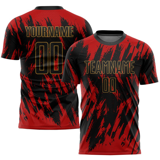 Black-Old Sublimation Jersey Uniform Gold Red Custom Soccer