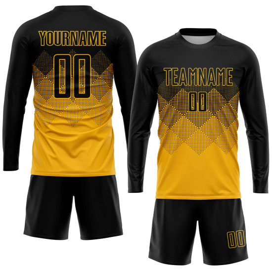 Sublimation Custom Soccer Gold Uniform Black Jersey