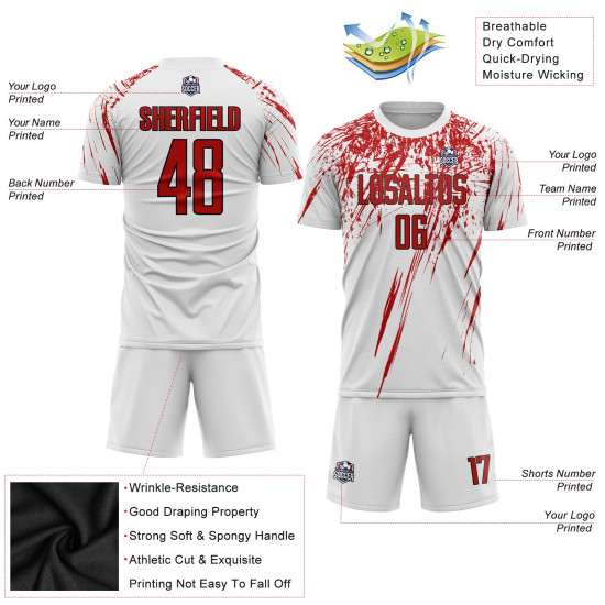 Sublimation White Soccer Custom Red-Black Uniform Jersey Sublimation White Soccer Custom Red-Black Uniform Jersey