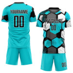Sublimation Uniform Custom Soccer Aqua Black-White Jersey