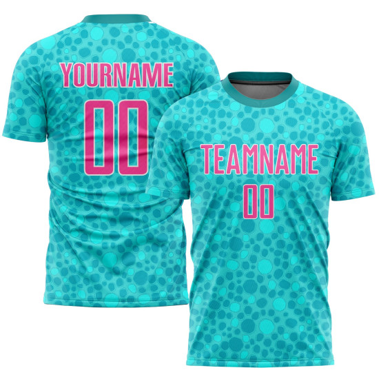 Soccer Pink-White Custom Sublimation Uniform Aqua Jersey Soccer Pink-White Custom Sublimation Uniform Aqua Jersey