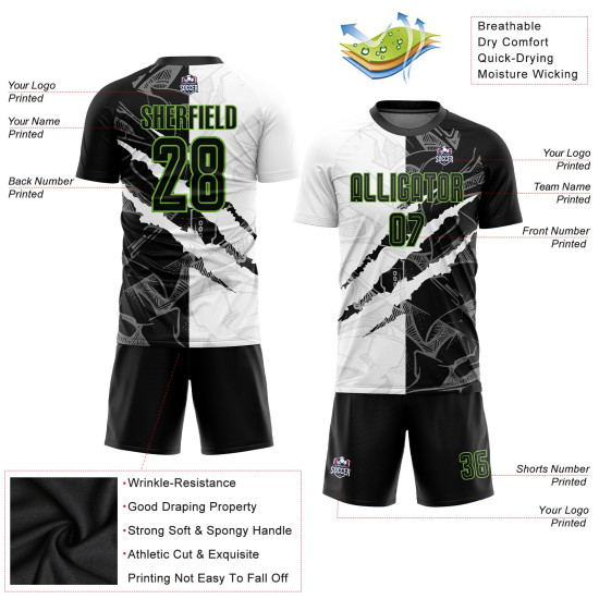 Custom Green Jersey Soccer Graffiti Pattern Black-Neon Sublimation Uniform Scratch