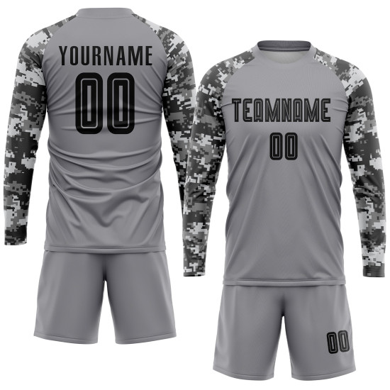 Custom Soccer Black-Camo Gray Jersey Sublimation Uniform