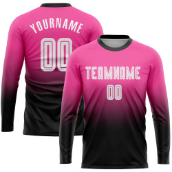 Custom Jersey Sleeve Pink White-Black Sublimation Fade Fashion Soccer Long Uniform
