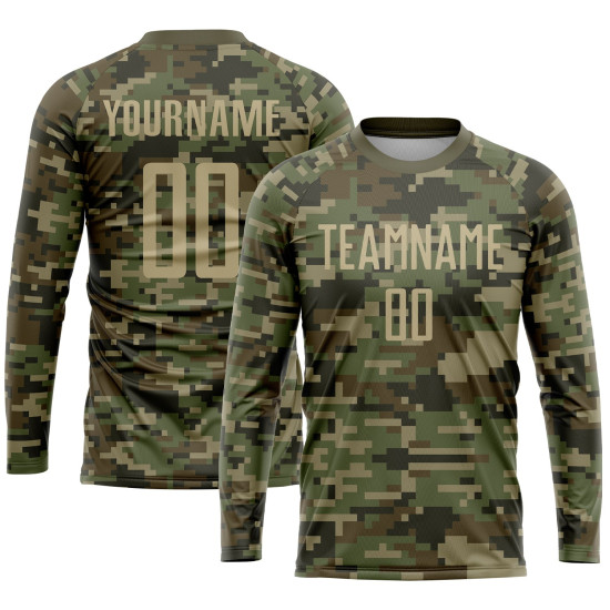 Sublimation Custom Service Uniform Salute Soccer Gold-Olive Jersey Camo To Vegas