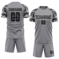 Custom Soccer Black-Camo Gray Jersey Sublimation Uniform