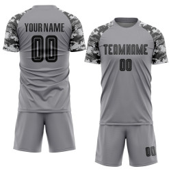 Custom Soccer Black-Camo Gray Jersey Sublimation Uniform Custom Soccer Black-Camo Gray Jersey Sublimation Uniform