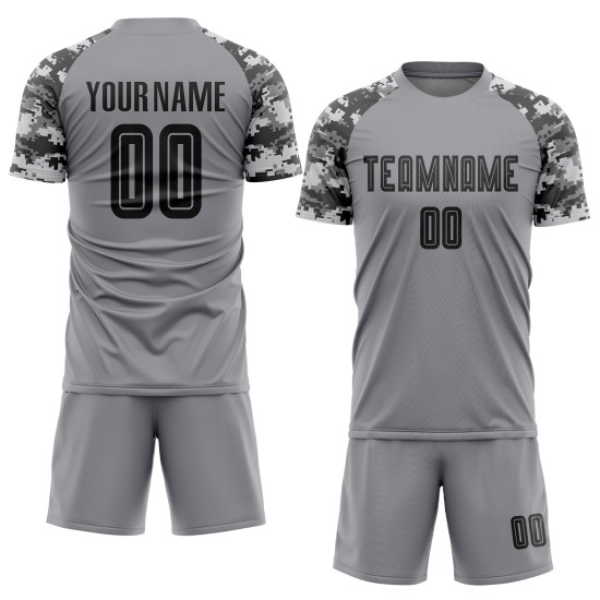 Custom Soccer Black-Camo Gray Jersey Sublimation Uniform