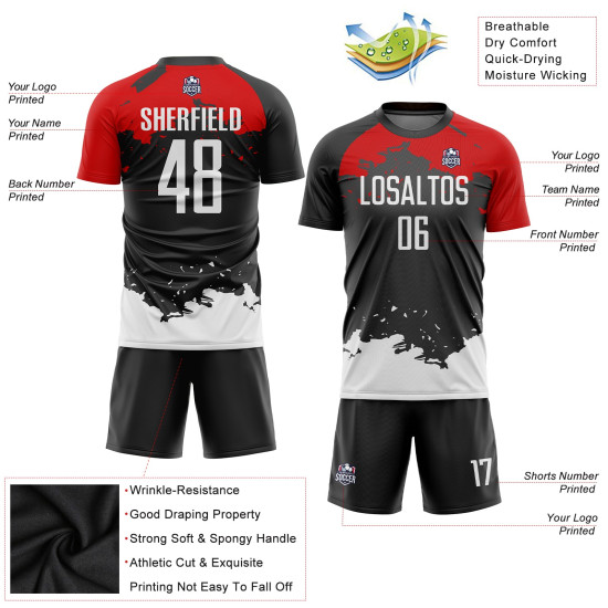 Uniform Soccer Black White-Red Custom Sublimation Jersey Uniform Soccer Black White-Red Custom Sublimation Jersey